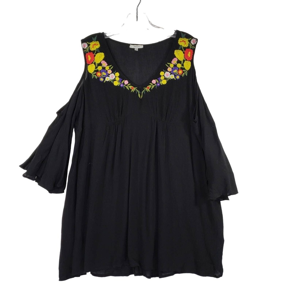 Jodifl Black Cold Shoulder Dress Floral Embroidered V Neck Rayon Womens‎ Large